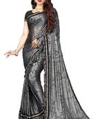 Charcoal Plain Lycra Saree With Blouse
