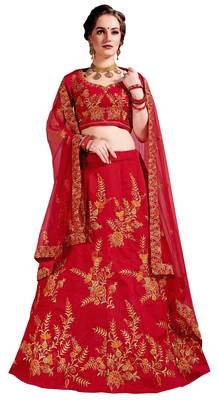 Red Embroidered Silk Unstitched Lehenga 1