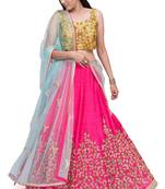 Pink Embroidered Silk Unstitched Lehenga