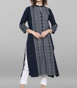 Blue printed cotton kurta