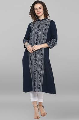 Blue printed cotton kurta 2