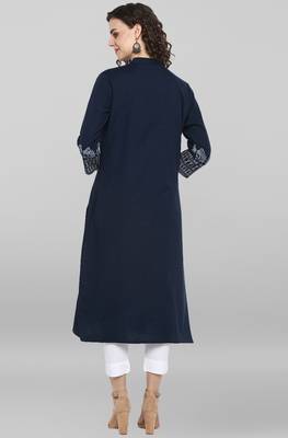 Blue printed cotton kurta 3