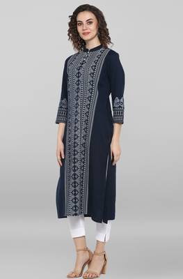 Blue printed cotton kurta 4