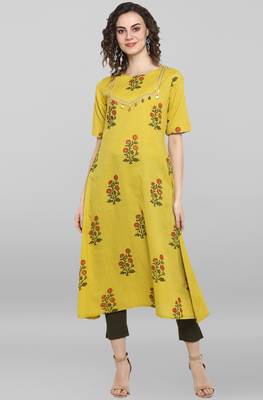 Lime printed cotton kurtas-and-kurtis 1