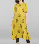 Lime printed cotton kurtas-and-kurtis