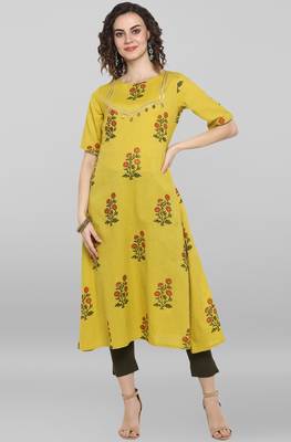 Lime printed cotton kurtas-and-kurtis 2