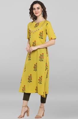 Lime printed cotton kurtas-and-kurtis 4