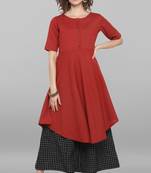 Janasya Red printed cotton kurta