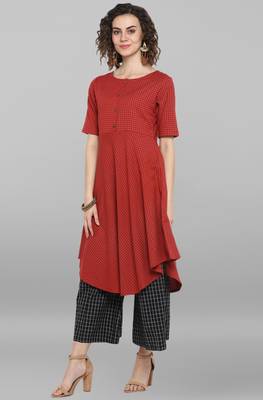 Janasya Red printed cotton kurta 3