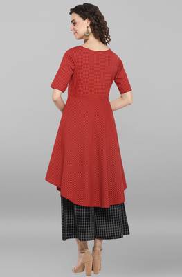 Janasya Red printed cotton kurta 4