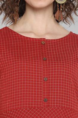 Janasya Red printed cotton kurta 5