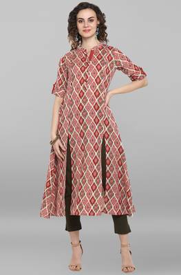 Janasya Pink printed cotton kurta 1