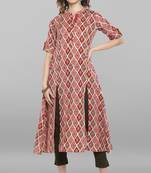 Janasya Pink printed cotton kurta