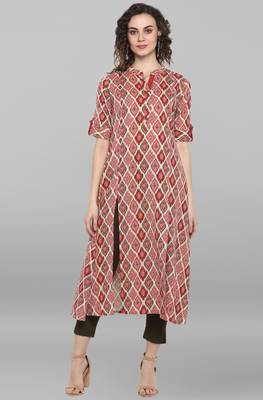 Janasya Pink printed cotton kurta 2