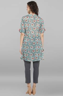 Janasya Sea green printed cotton kurta 3