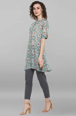 Janasya Sea green printed cotton kurta 4