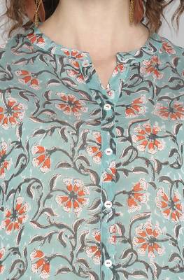 Janasya Sea green printed cotton kurta 5