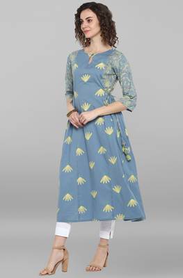 Janasya Sky blue printed cotton kurta 2