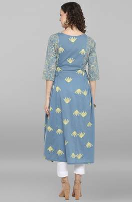 Janasya Sky blue printed cotton kurta 3