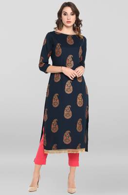 Janasya Navy blue printed cotton salwar 1