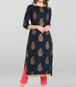 Janasya Navy blue printed cotton salwar