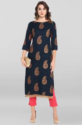 Janasya Navy blue printed cotton salwar 2