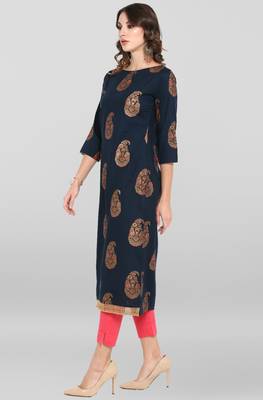 Janasya Navy blue printed cotton salwar 3
