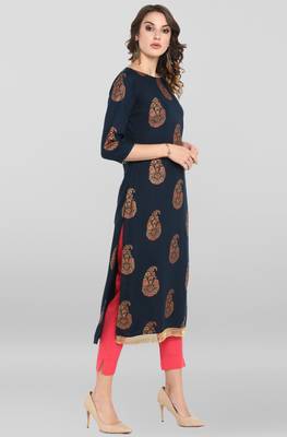 Janasya Navy blue printed cotton salwar 4