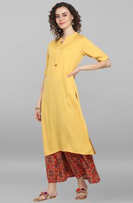 Janasya Yellow plain rayon salwar 3