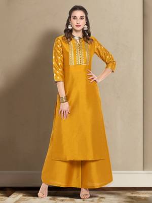 Mustard printed silk salwar 1