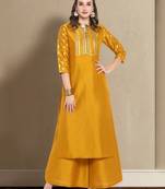 Mustard printed silk salwar