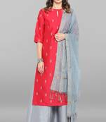 Red printed silk salwar