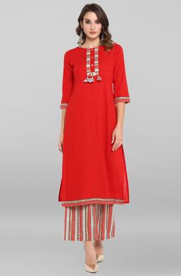 Janasya Red printed rayon salwar 1