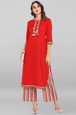 Janasya Red printed rayon salwar 2