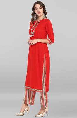 Janasya Red printed rayon salwar 3