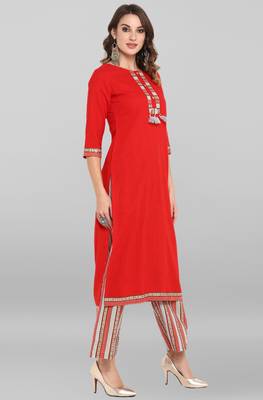 Janasya Red printed rayon salwar 4