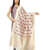 White Banarasi Silk Jacquard Woven Dupatta