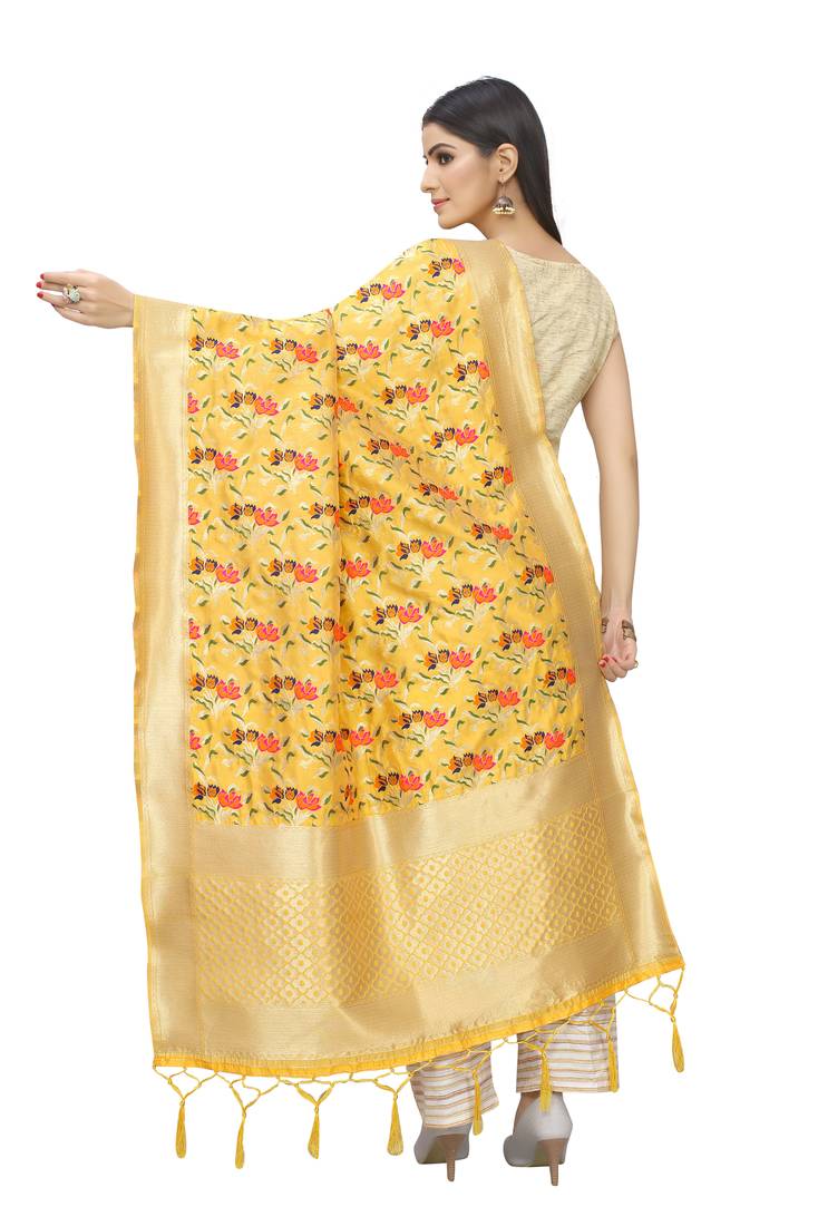 Yellow Banarasi Silk Jacquard Woven Dupatta