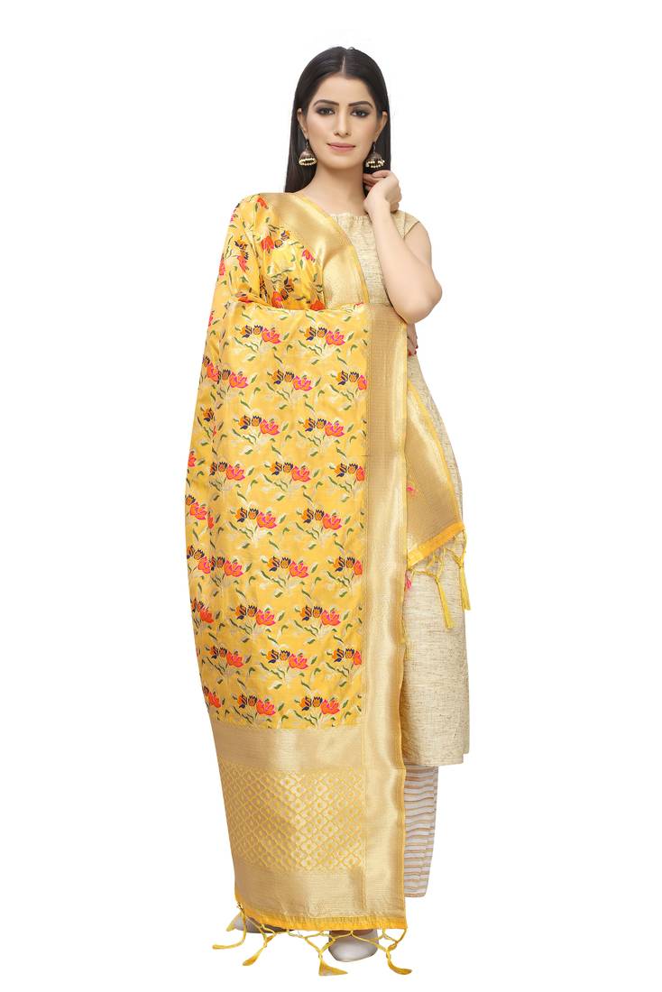 Yellow Banarasi Silk Jacquard Woven Dupatta