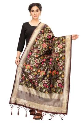 Coffee Banarasi Silk Jacquard Woven Dupatta 1