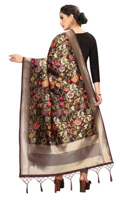 Coffee Banarasi Silk Jacquard Woven Dupatta 2