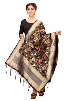 Coffee Banarasi Silk Jacquard Woven Dupatta 3
