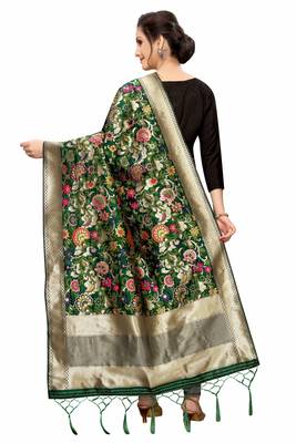 DarkGreen Banarasi Silk Jacquard Woven Dupatta 2