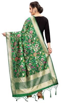 Green Banarasi Silk Jacquard Woven Dupatta 2