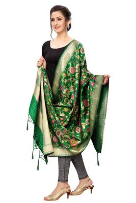 Green Banarasi Silk Jacquard Woven Dupatta 3