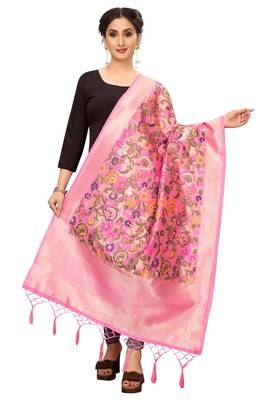 LightPink Banarasi Silk Jacquard Woven Dupatta 1
