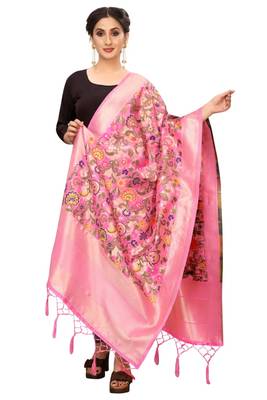 LightPink Banarasi Silk Jacquard Woven Dupatta 3