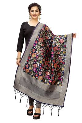 NavyBlue Banarasi Silk Jacquard Woven Dupatta 1