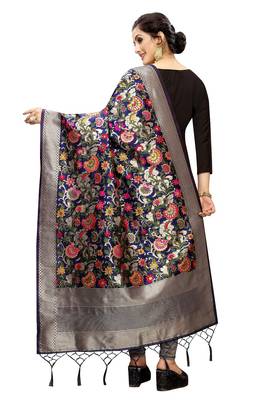 NavyBlue Banarasi Silk Jacquard Woven Dupatta 2
