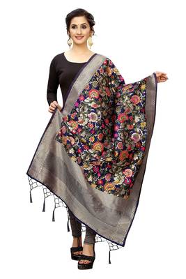 NavyBlue Banarasi Silk Jacquard Woven Dupatta 3